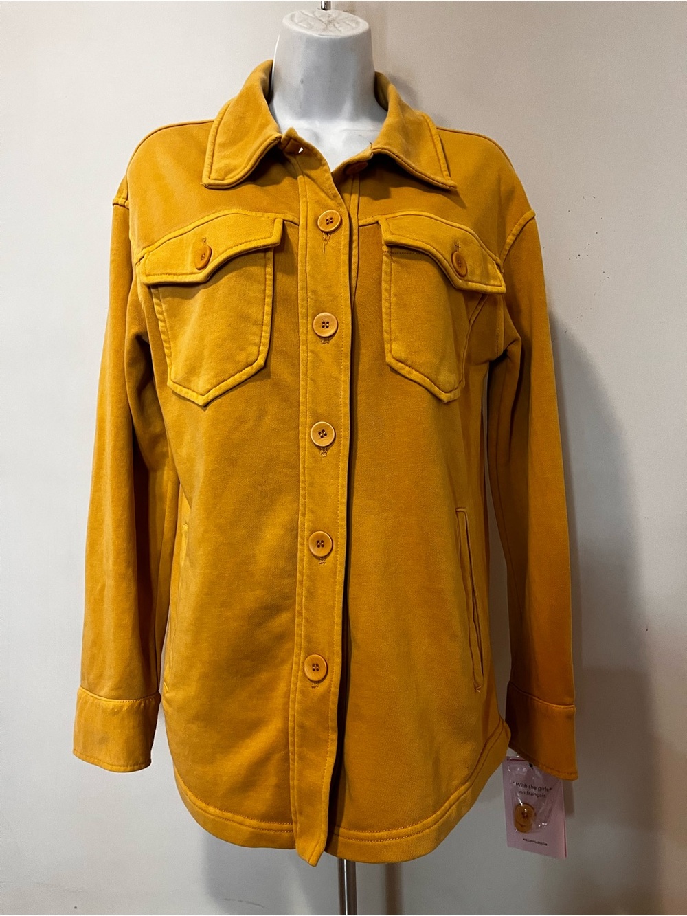 AVEC LES FILLES Trucker Shirt Jacket Shacket Mustard Yellow French Terry XS
